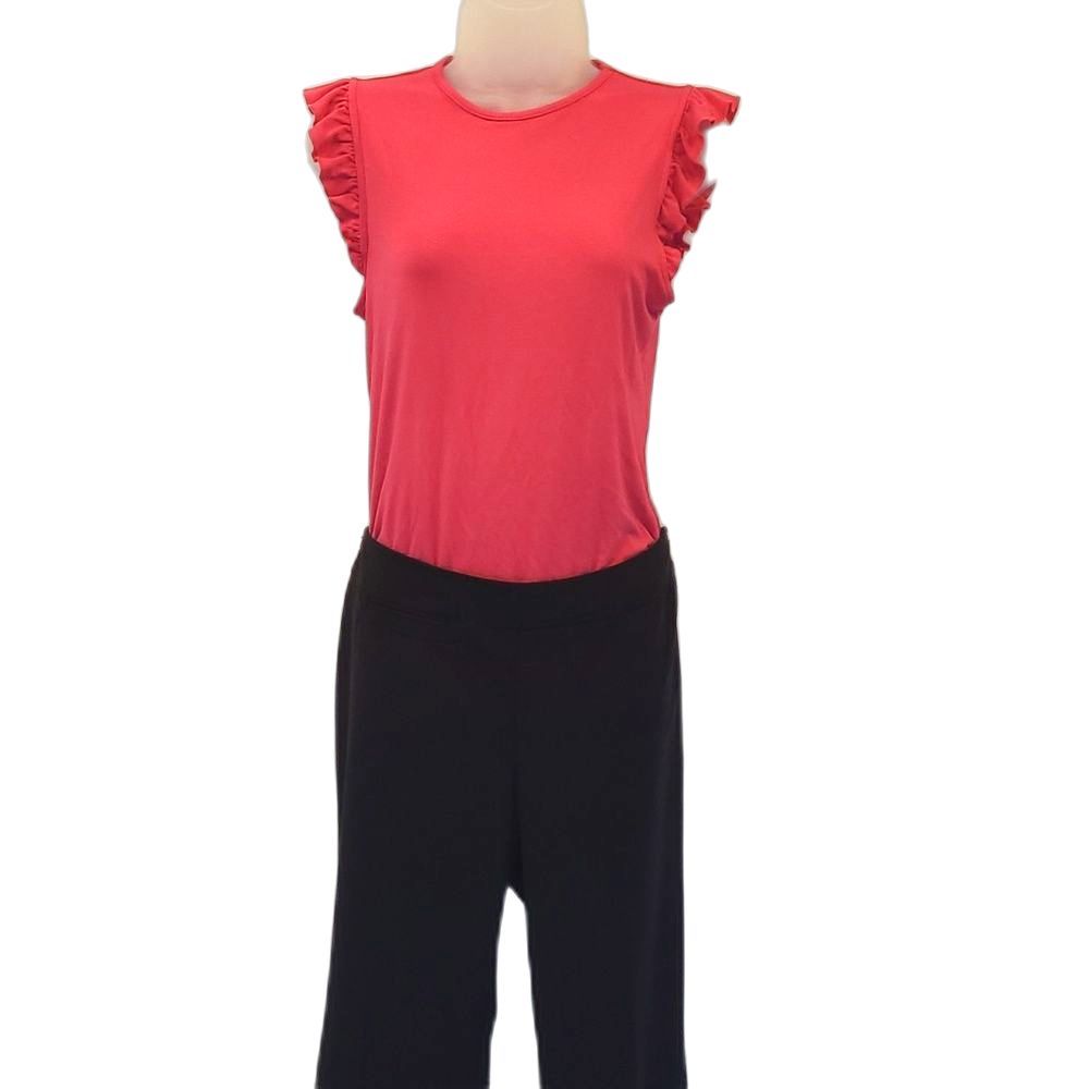 Mangopop Pink Bodysuit Ruffle Sleeve Tank Top One Piece Round Neck Onesie Lg NWT